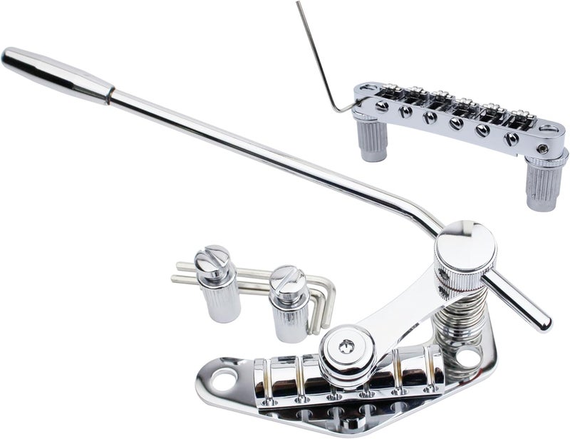 guyker Guitar Bridge Stop Bar Tailpiece Tremolo TM85 and GM005 Tune-O-Matic Roller Saddle Bridge Combo Replacement Part Compatible with Les Paul LP SG 6 String Electric Guitars, Chrome - Image 1